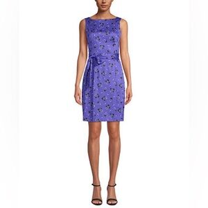 Anne Klein Purple Floral Sleeveless Floral-Print Boat-Neck Dress Size 12
